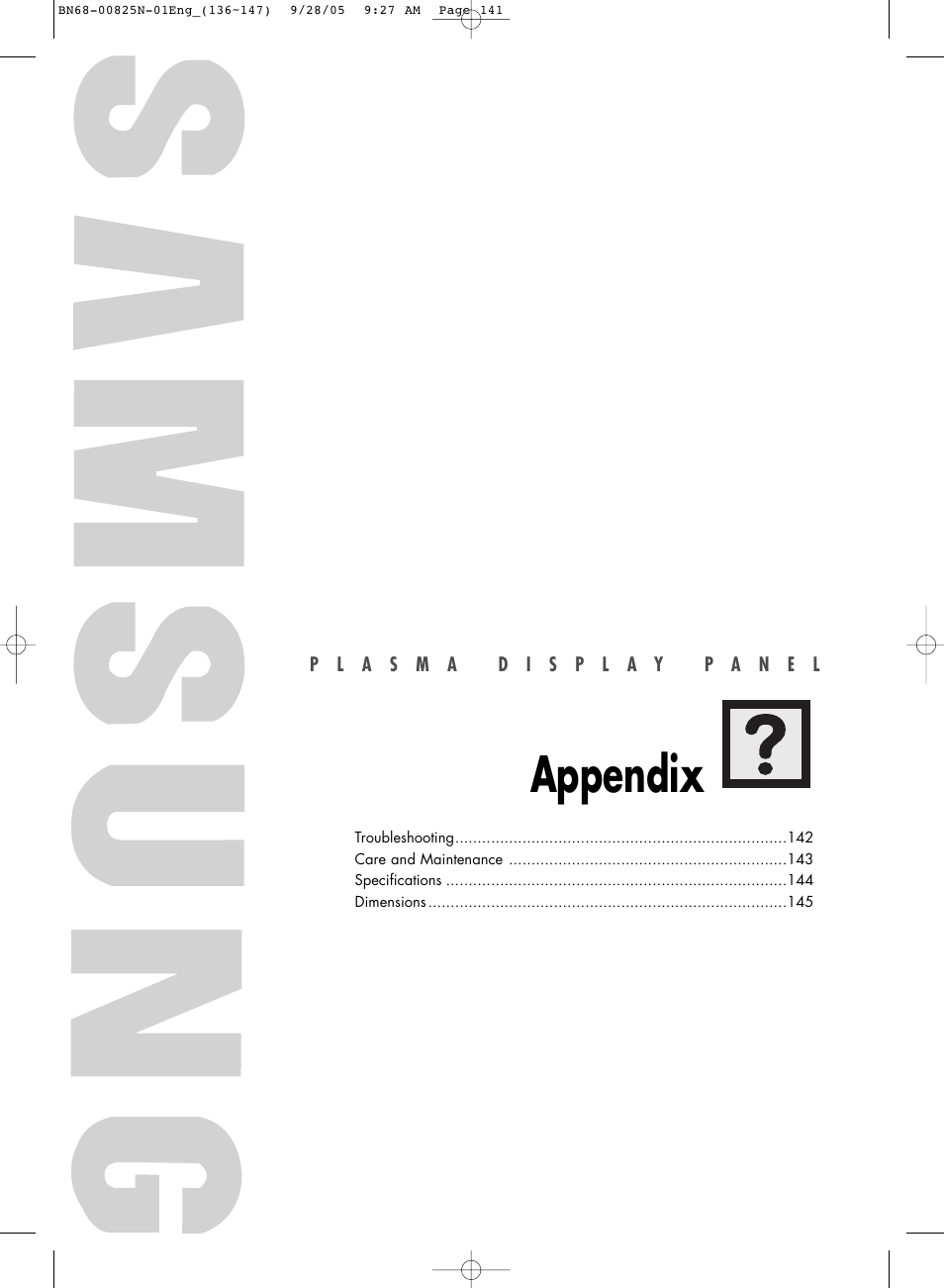 Appendix | Samsung HPR6372X-XAA User Manual | Page 141 / 148