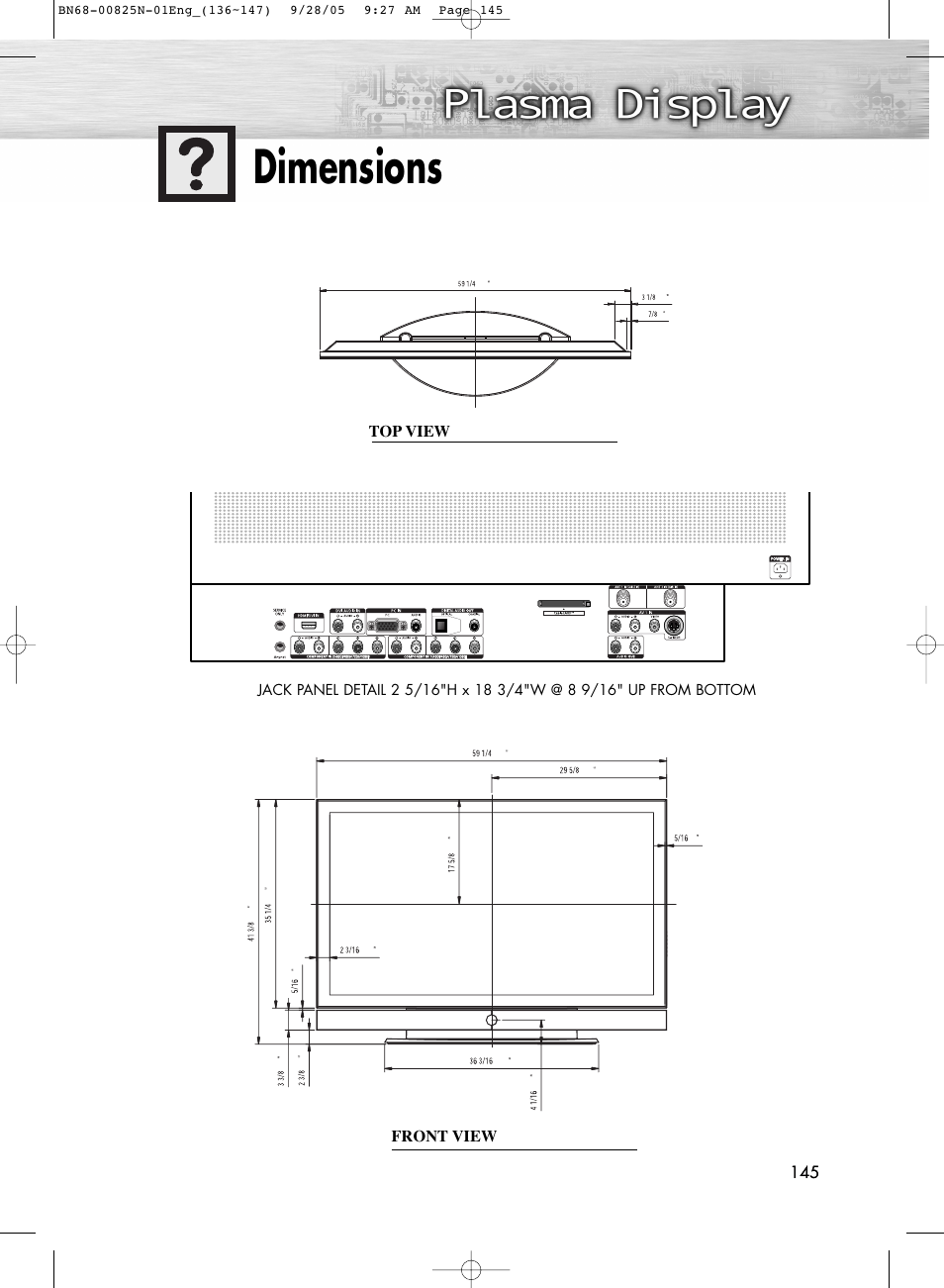 Dimensions | Samsung HPR6372X-XAA User Manual | Page 145 / 148