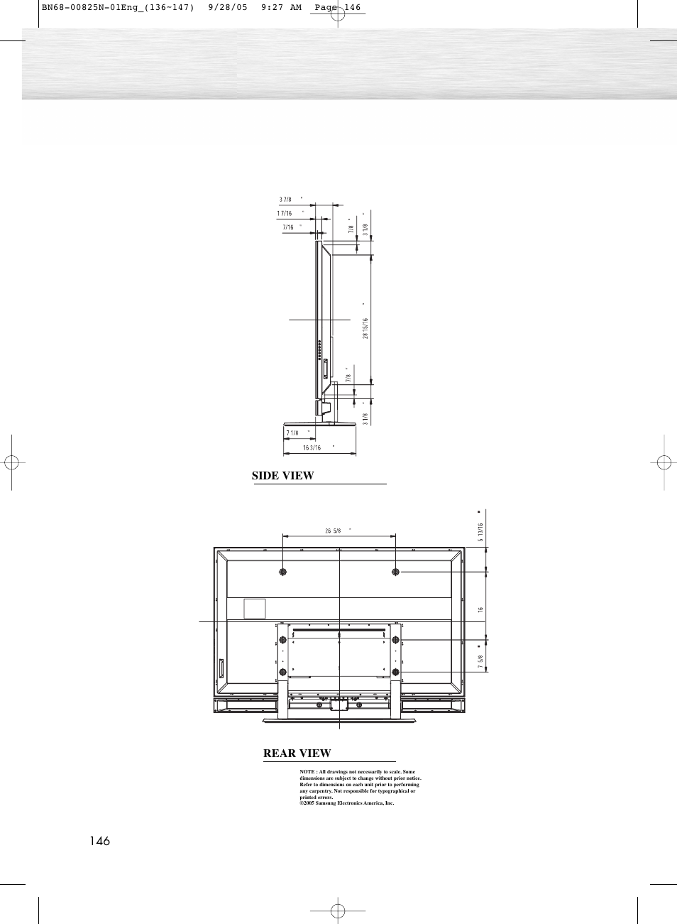 Side view rear view | Samsung HPR6372X-XAA User Manual | Page 146 / 148