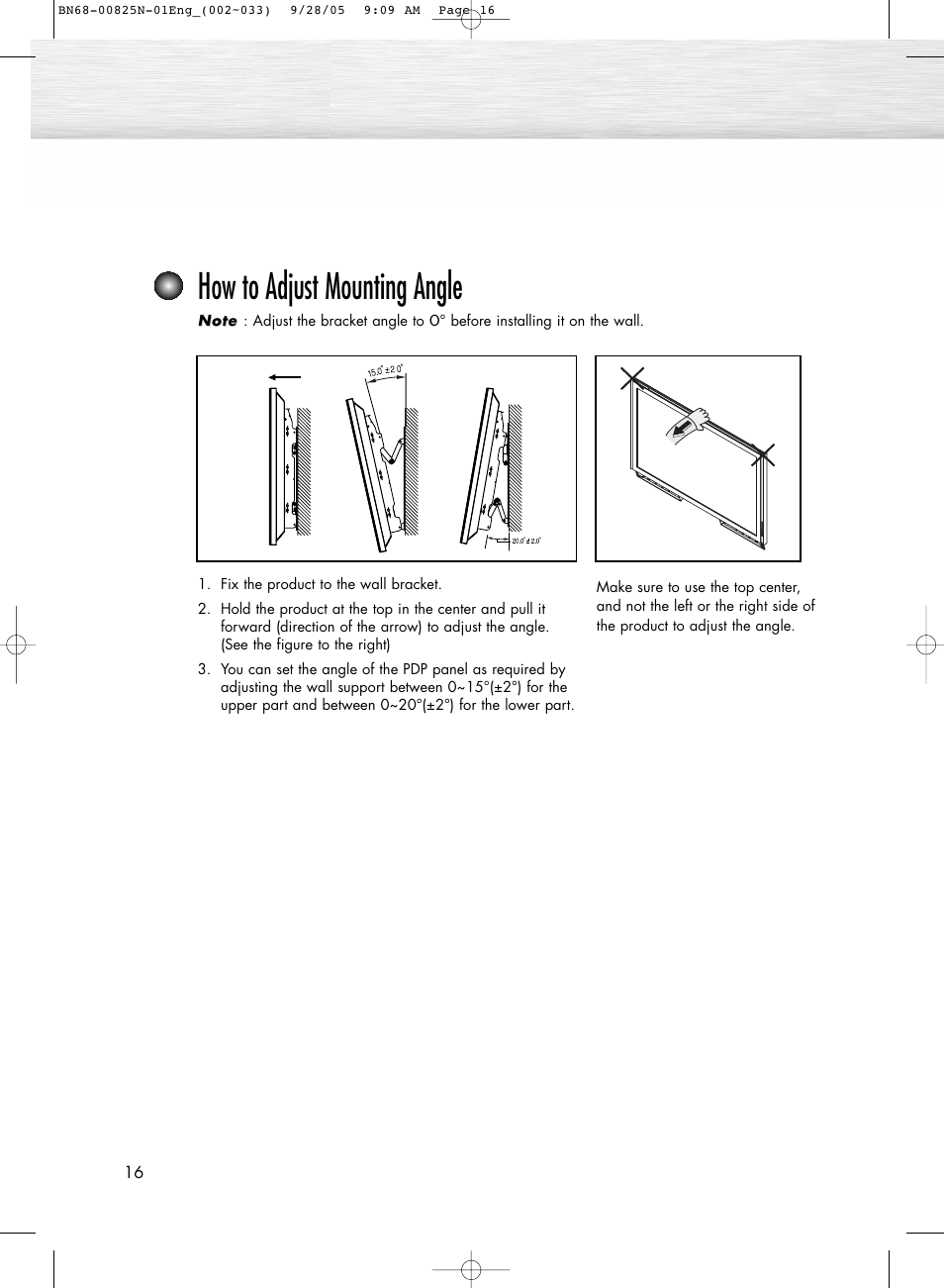 How to adjust mounting angle | Samsung HPR6372X-XAA User Manual | Page 16 / 148