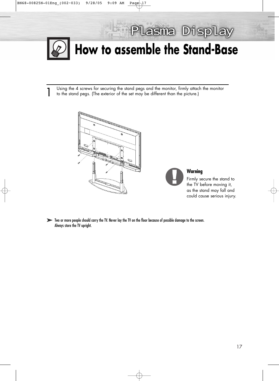 How to assemble the stand-base | Samsung HPR6372X-XAA User Manual | Page 17 / 148