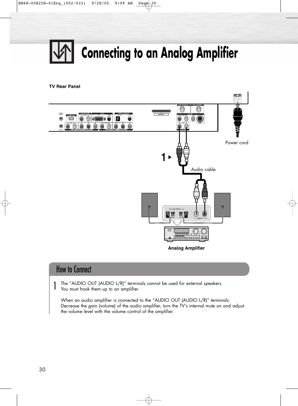 Connecting to an analog amplifier, How to connect | Samsung HPR6372X-XAA User Manual | Page 30 / 148