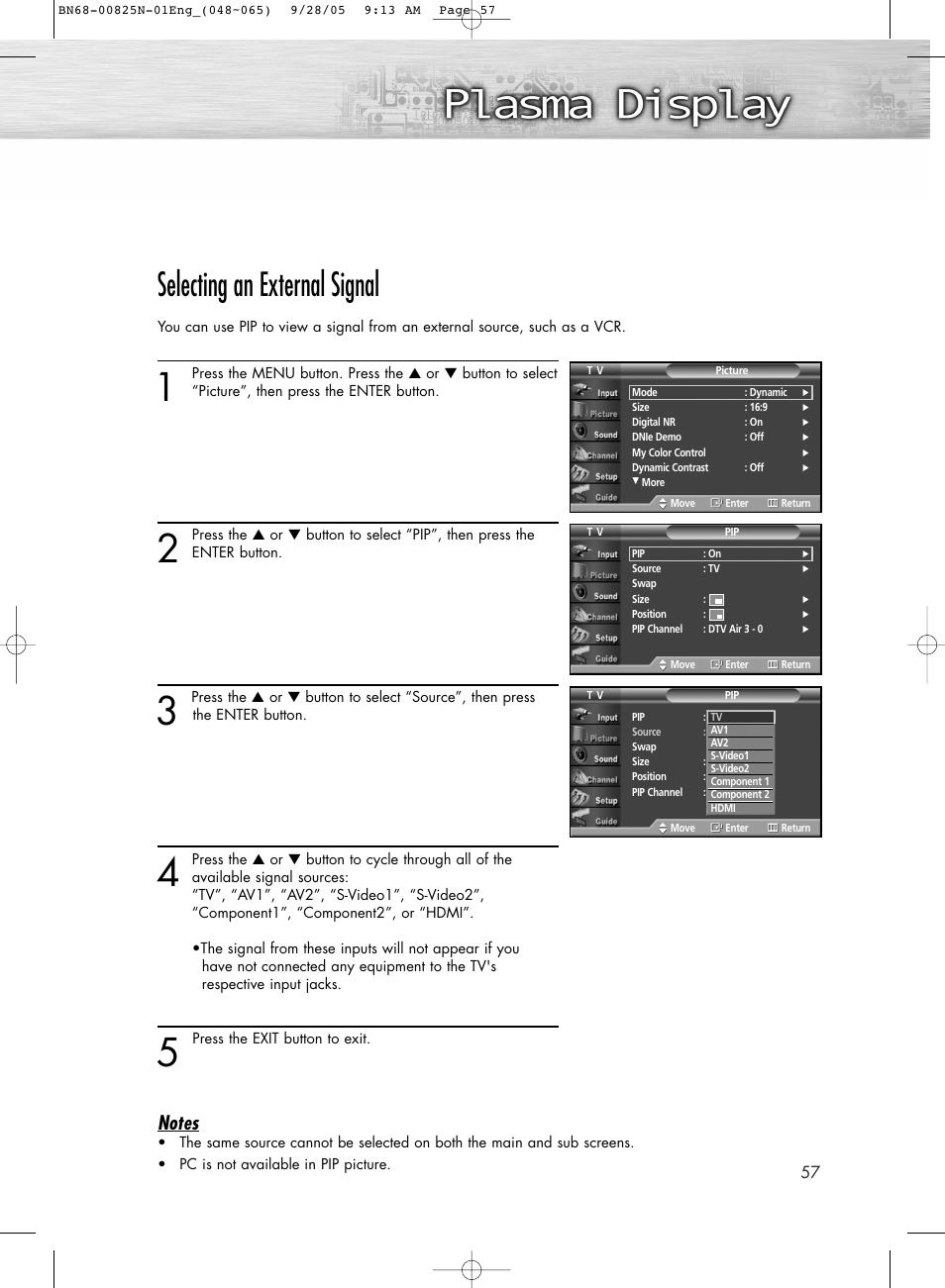 Selecting an external signal | Samsung HPR6372X-XAA User Manual | Page 57 / 148