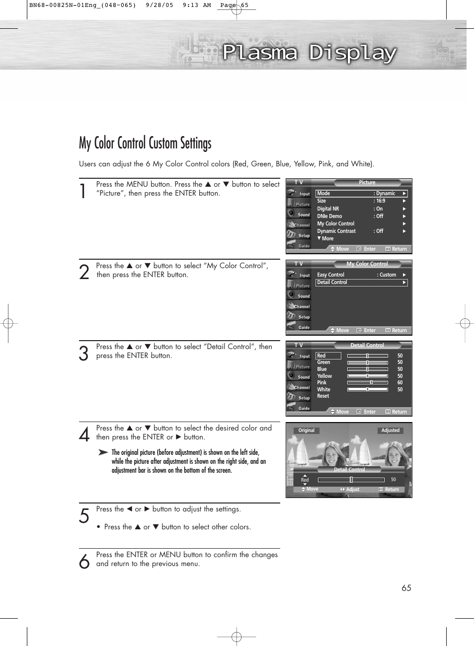 My color control custom settings | Samsung HPR6372X-XAA User Manual | Page 65 / 148