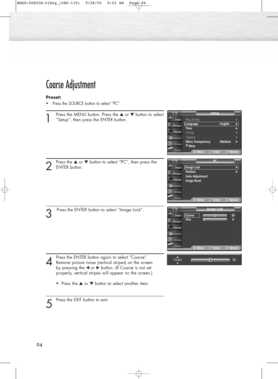 Coarse adjustment | Samsung HPR6372X-XAA User Manual | Page 94 / 148