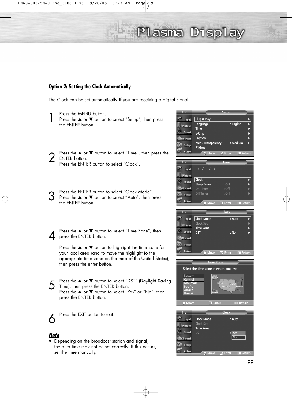 Option 2: setting the clock automatically | Samsung HPR6372X-XAA User Manual | Page 99 / 148