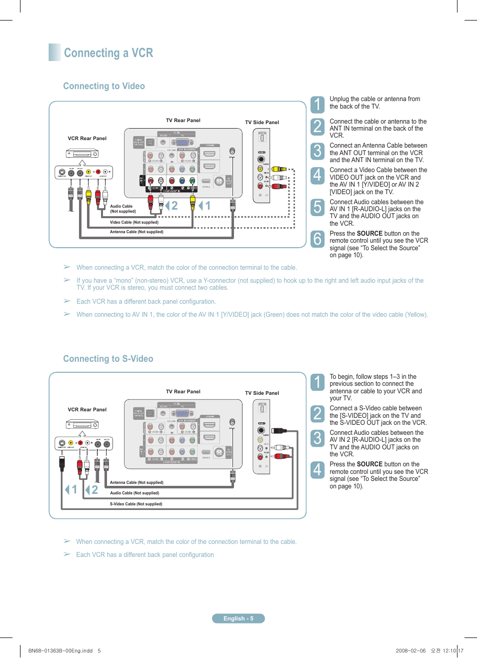 Connecting a vcr | Samsung PN42A450P1DXZA User Manual | Page 5 / 12