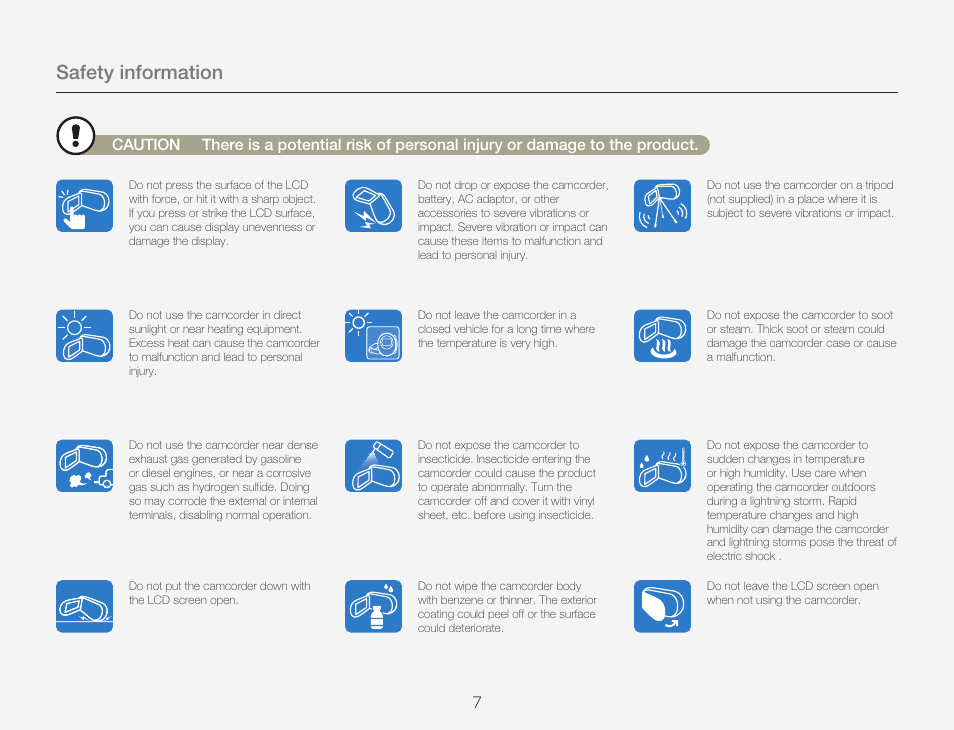 Safety information | Samsung HMX-QF30BN-XAA User Manual | Page 11 / 133