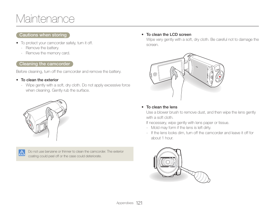 Maintenance | Samsung HMX-QF30BN-XAA User Manual | Page 125 / 133