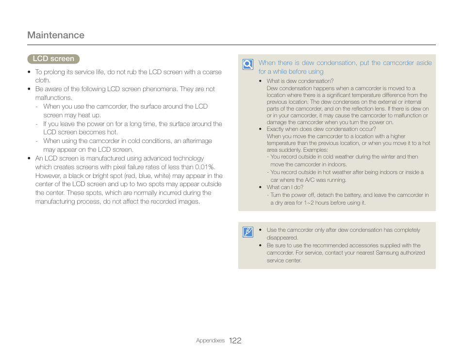 Maintenance | Samsung HMX-QF30BN-XAA User Manual | Page 126 / 133