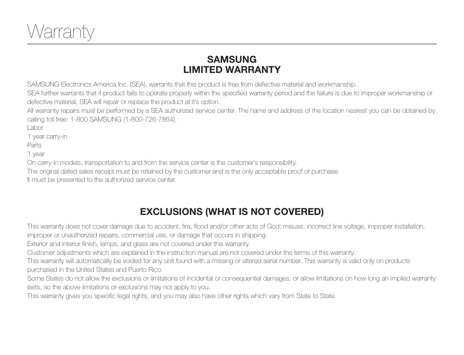 Warranty | Samsung HMX-QF30BN-XAA User Manual | Page 131 / 133