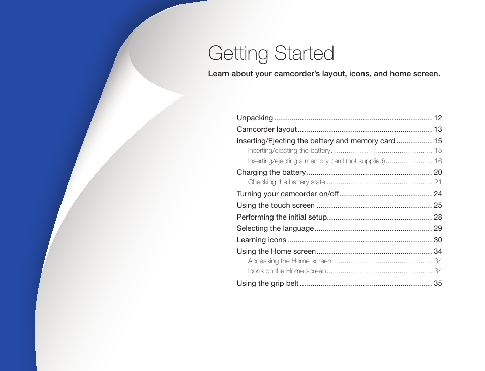 Getting started | Samsung HMX-QF30BN-XAA User Manual | Page 15 / 133