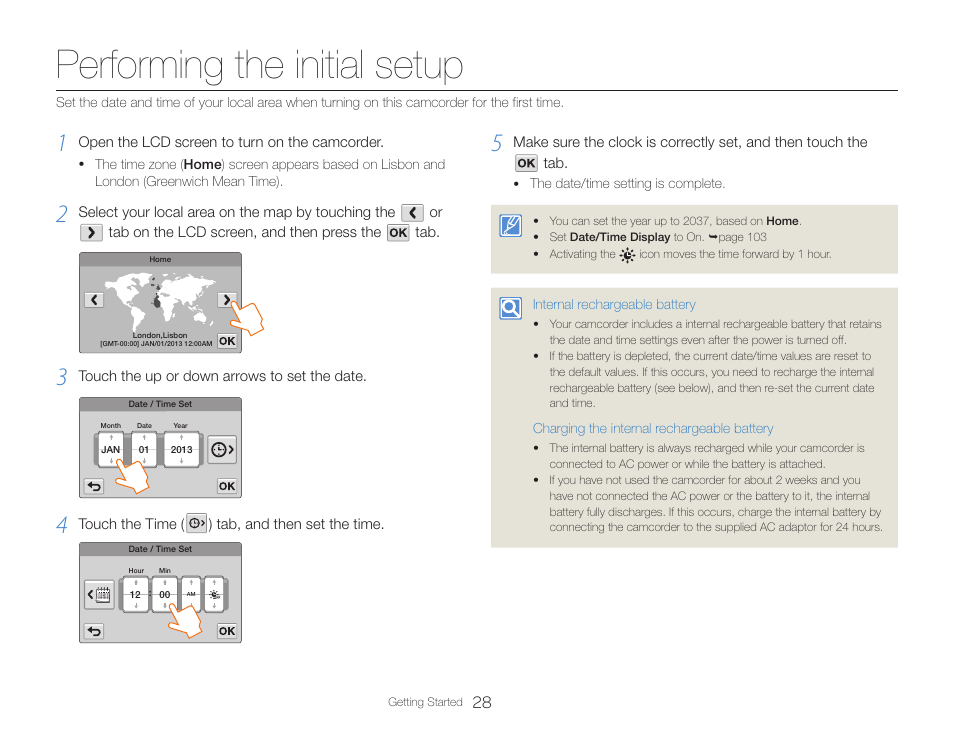 Performing the initial setup | Samsung HMX-QF30BN-XAA User Manual | Page 32 / 133