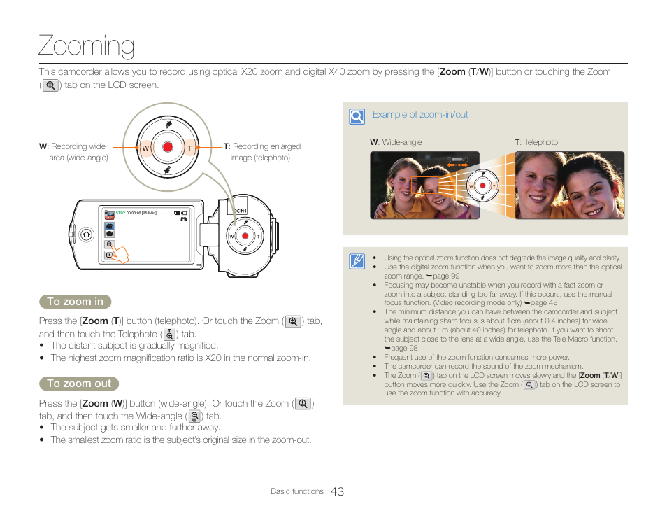 Zooming | Samsung HMX-QF30BN-XAA User Manual | Page 47 / 133