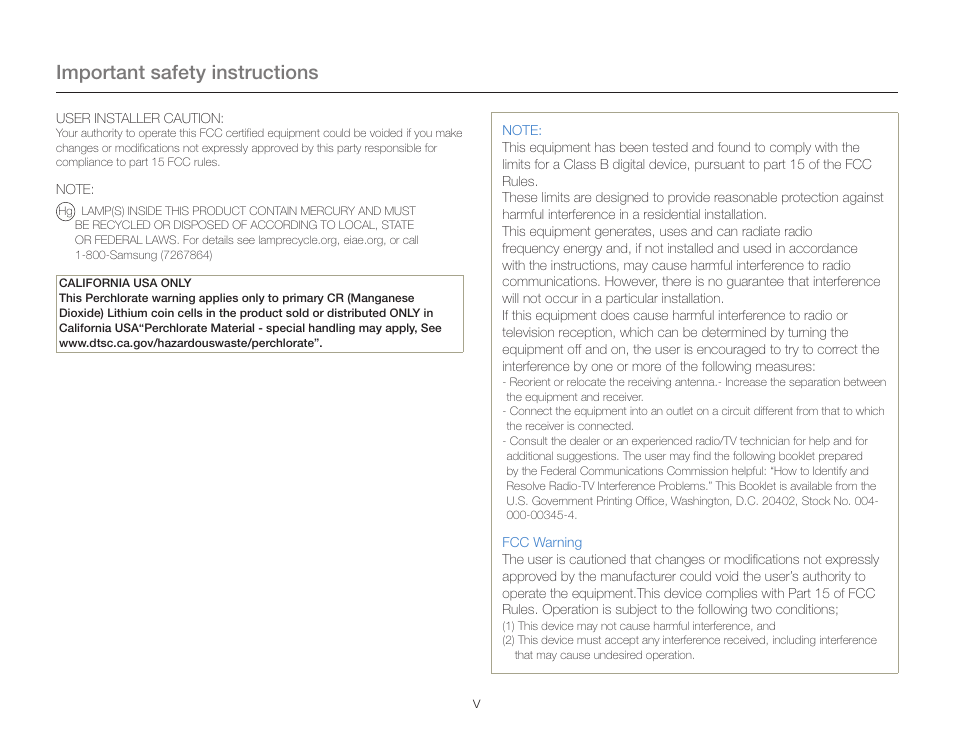 Important safety instructions | Samsung HMX-QF30BN-XAA User Manual | Page 5 / 133