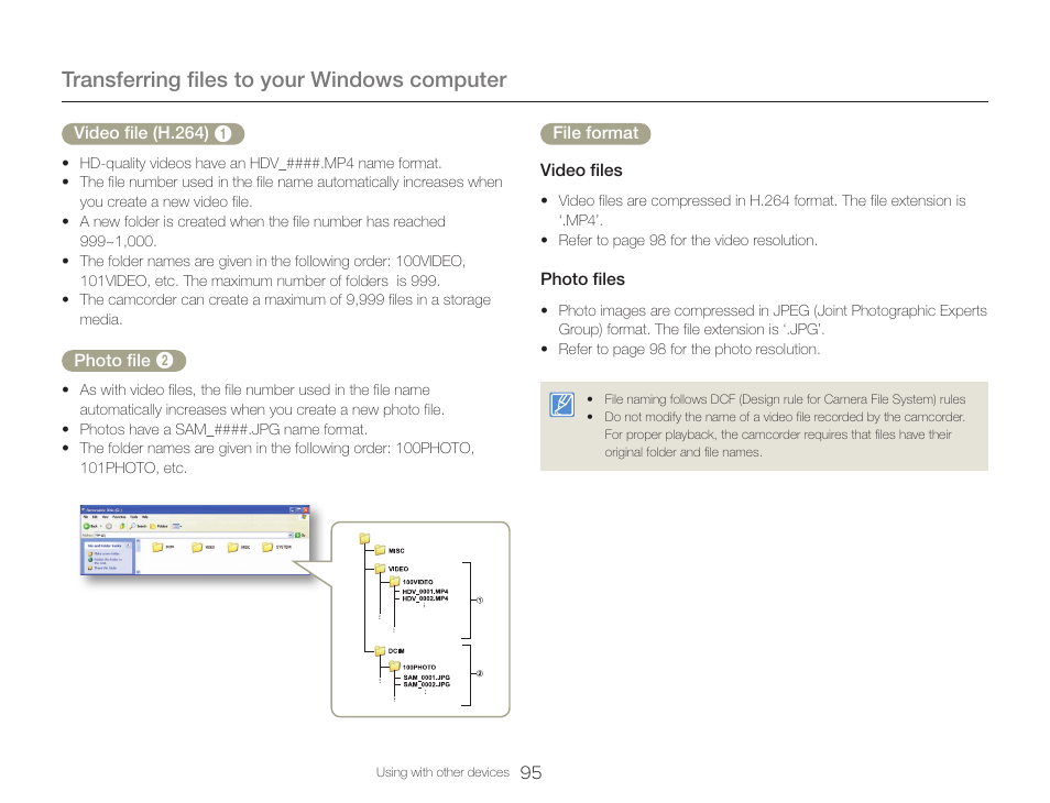 Transferring files to your windows computer | Samsung HMX-QF30BN-XAA User Manual | Page 99 / 133