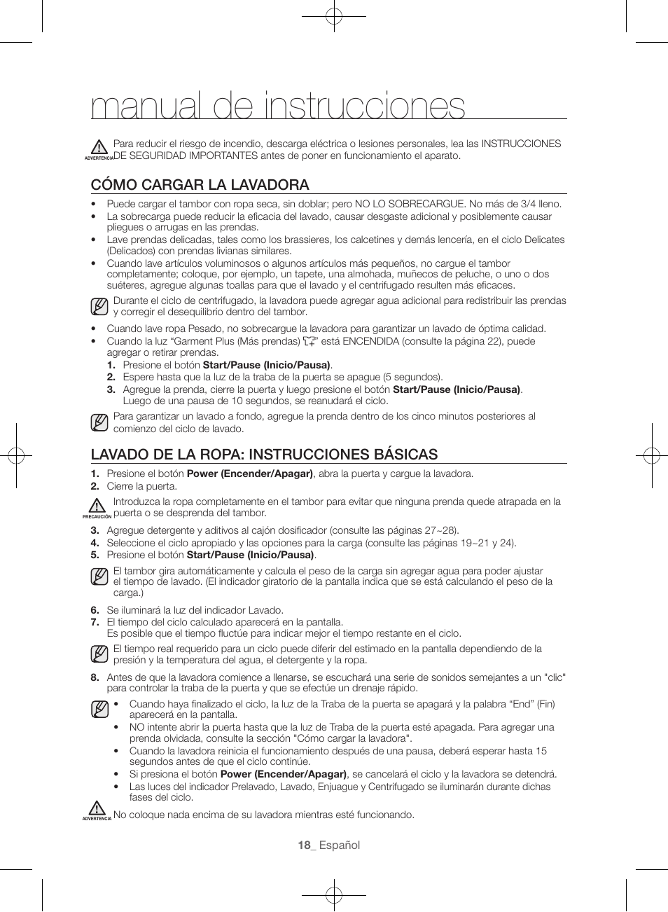 Manual de instrucciones, Cómo cargar la lavadora, Lavado de la ropa: instrucciones básicas | Samsung WF56H9100AG-A2 User Manual | Page 106 / 132