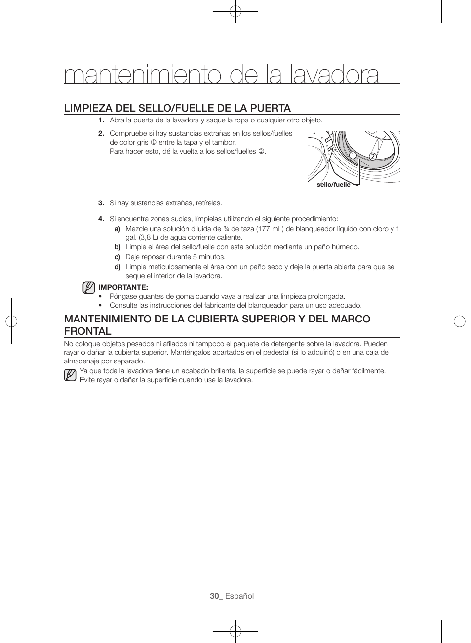 Mantenimiento de la lavadora, Limpieza del sello/fuelle de la puerta | Samsung WF56H9100AG-A2 User Manual | Page 118 / 132