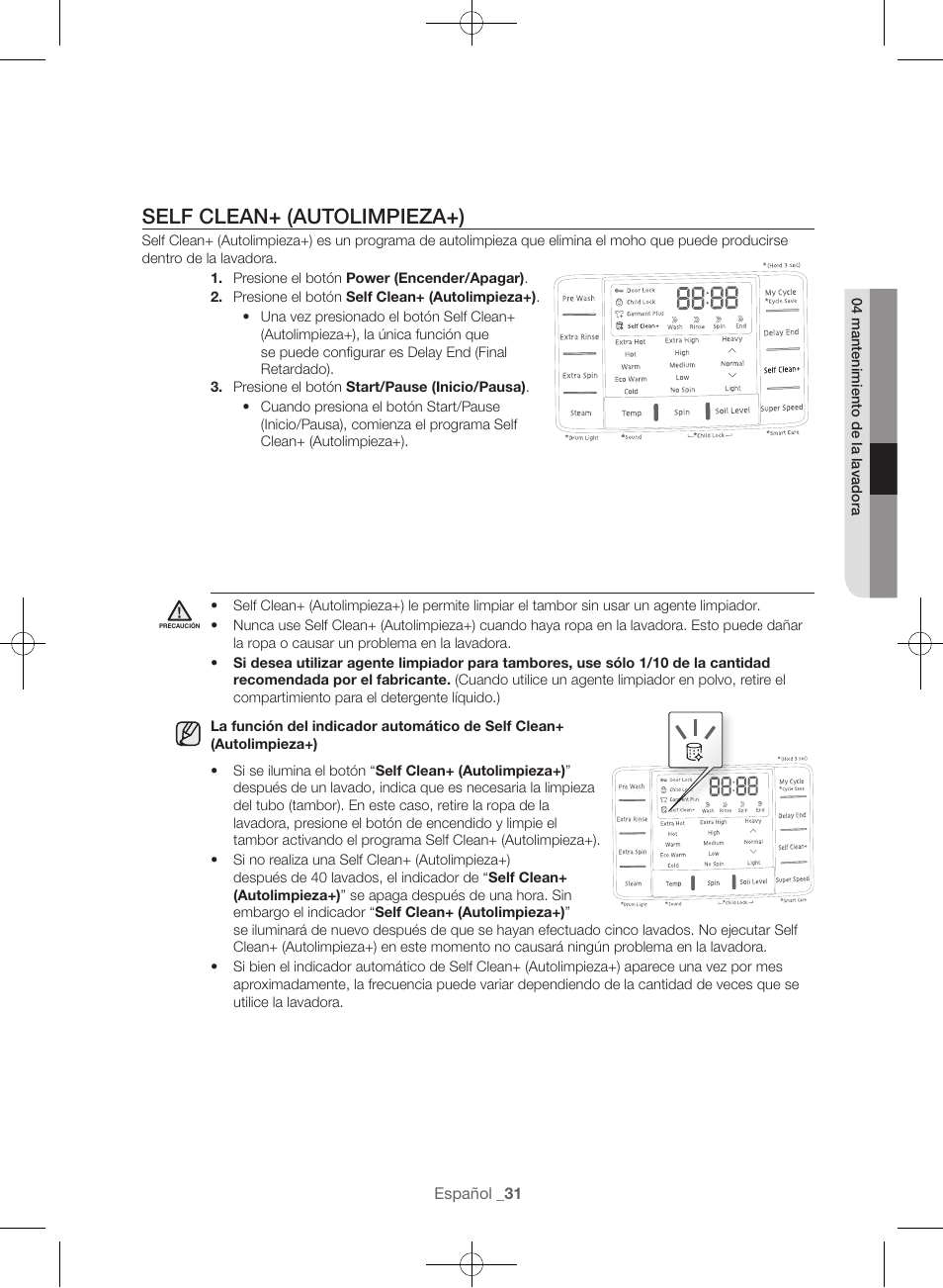 Self clean+ (autolimpieza+) | Samsung WF56H9100AG-A2 User Manual | Page 119 / 132