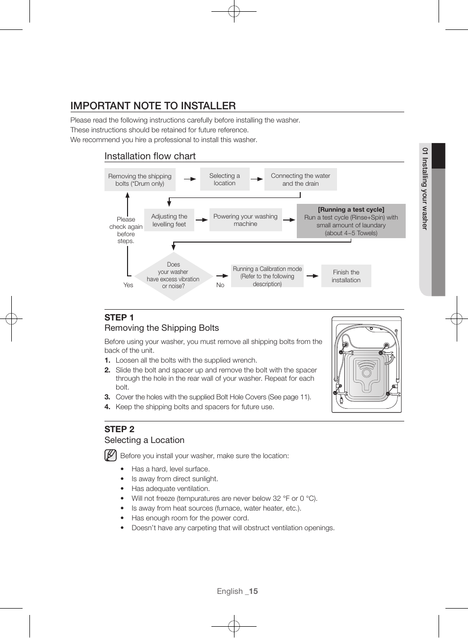 Installation flow chart | Samsung WF56H9100AG-A2 User Manual | Page 15 / 132