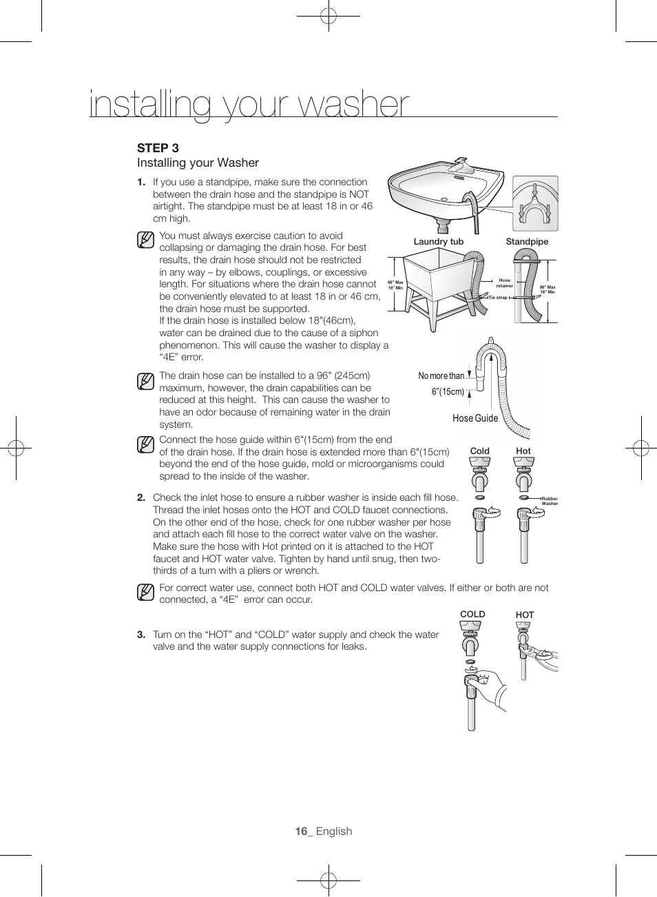 Installing your washer, Step 3 installing your washer | Samsung WF56H9100AG-A2 User Manual | Page 16 / 132