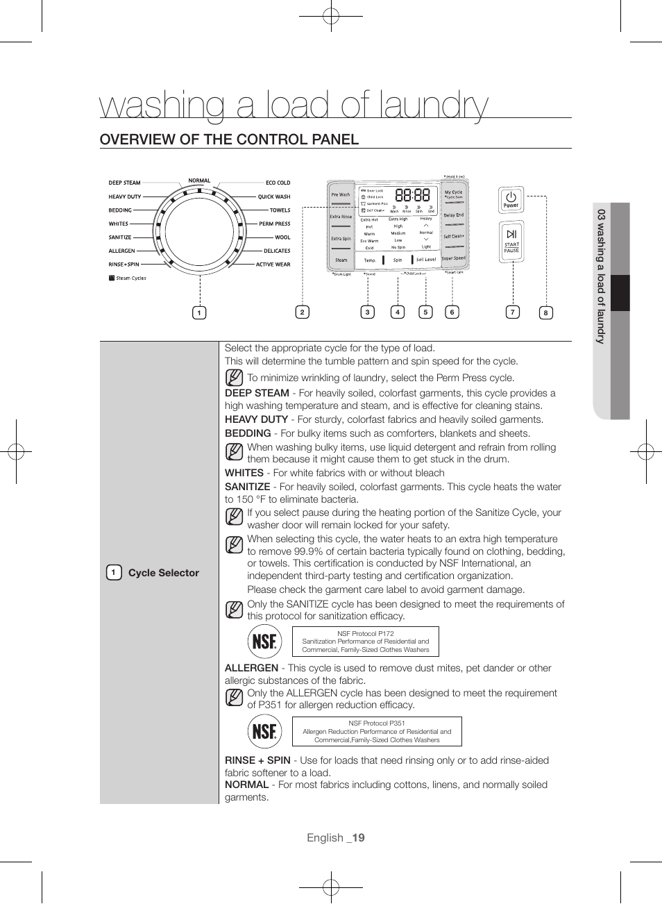 Washing a load of laundry, Overview of the control panel | Samsung WF56H9100AG-A2 User Manual | Page 19 / 132
