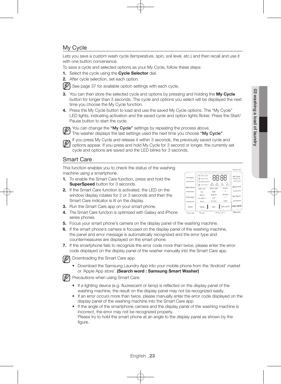 My cycle, Smart care | Samsung WF56H9100AG-A2 User Manual | Page 23 / 132