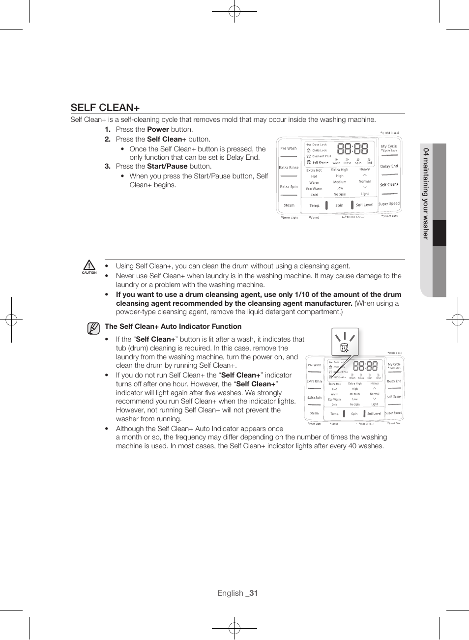 Self clean | Samsung WF56H9100AG-A2 User Manual | Page 31 / 132