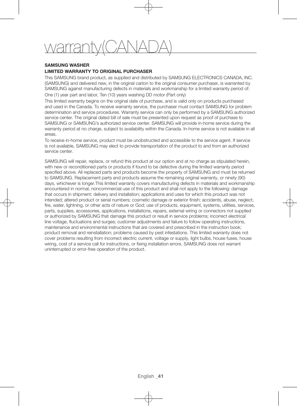 Warranty(canada) | Samsung WF56H9100AG-A2 User Manual | Page 41 / 132