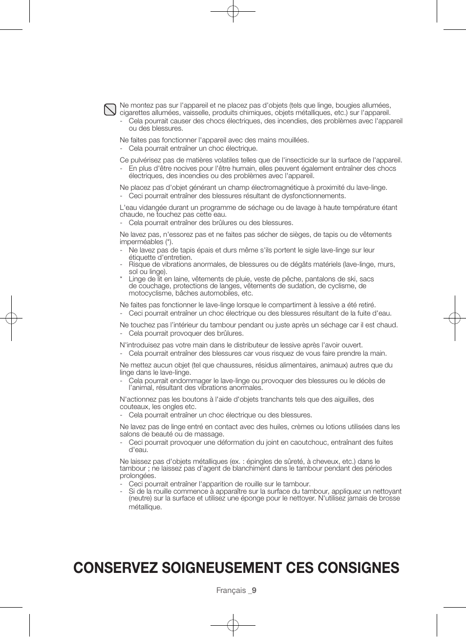 Conservez soigneusement ces consignes | Samsung WF56H9100AG-A2 User Manual | Page 53 / 132