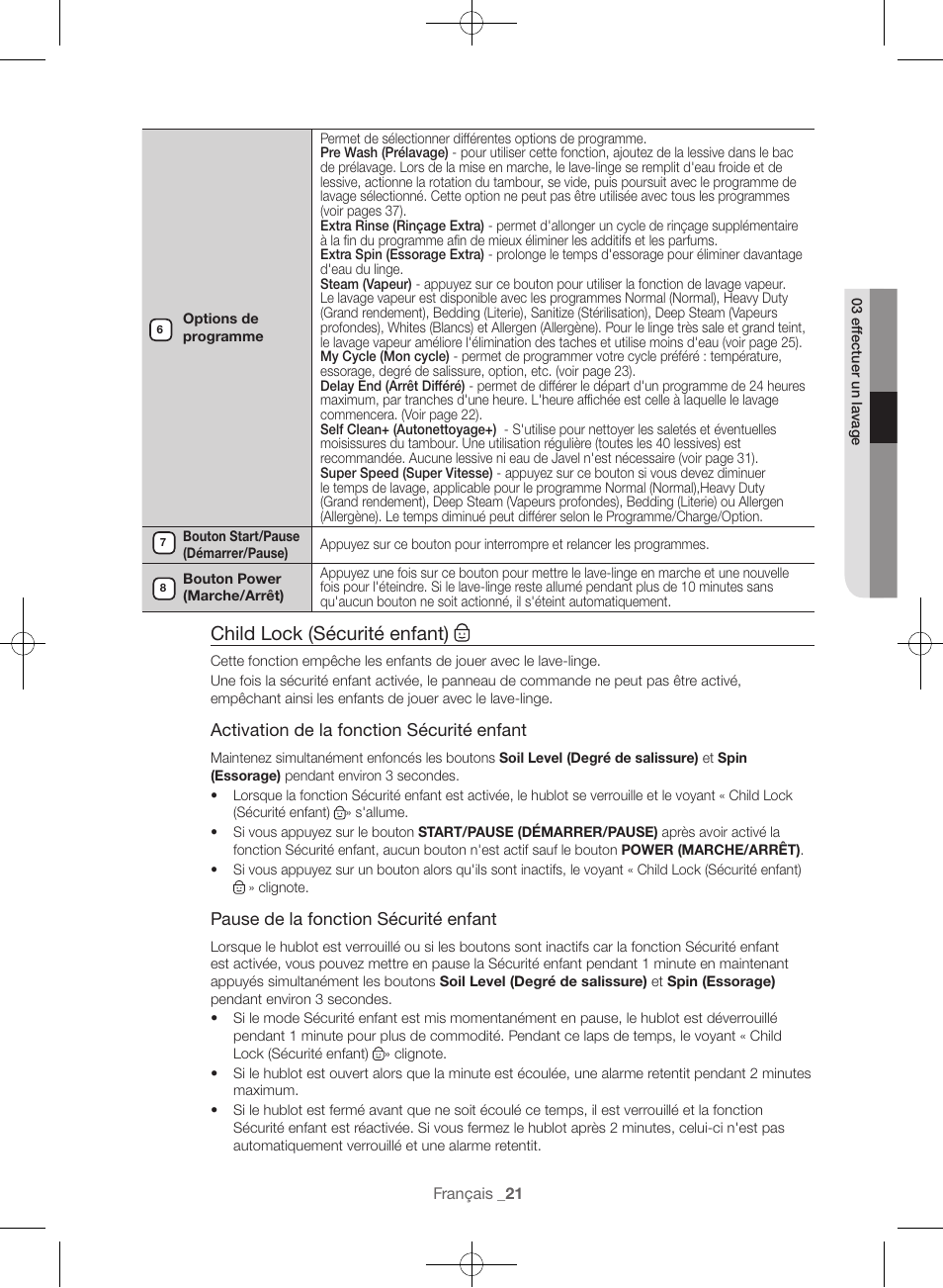 Child lock (sécurité enfant) | Samsung WF56H9100AG-A2 User Manual | Page 65 / 132