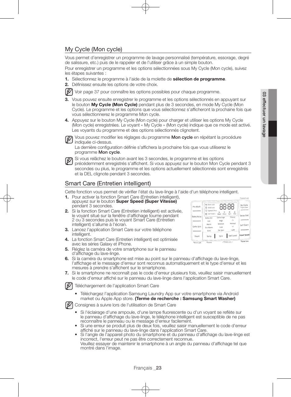 My cycle (mon cycle), Smart care (entretien intelligent) | Samsung WF56H9100AG-A2 User Manual | Page 67 / 132