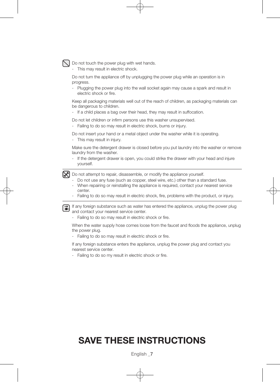 Save these instructions | Samsung WF56H9100AG-A2 User Manual | Page 7 / 132