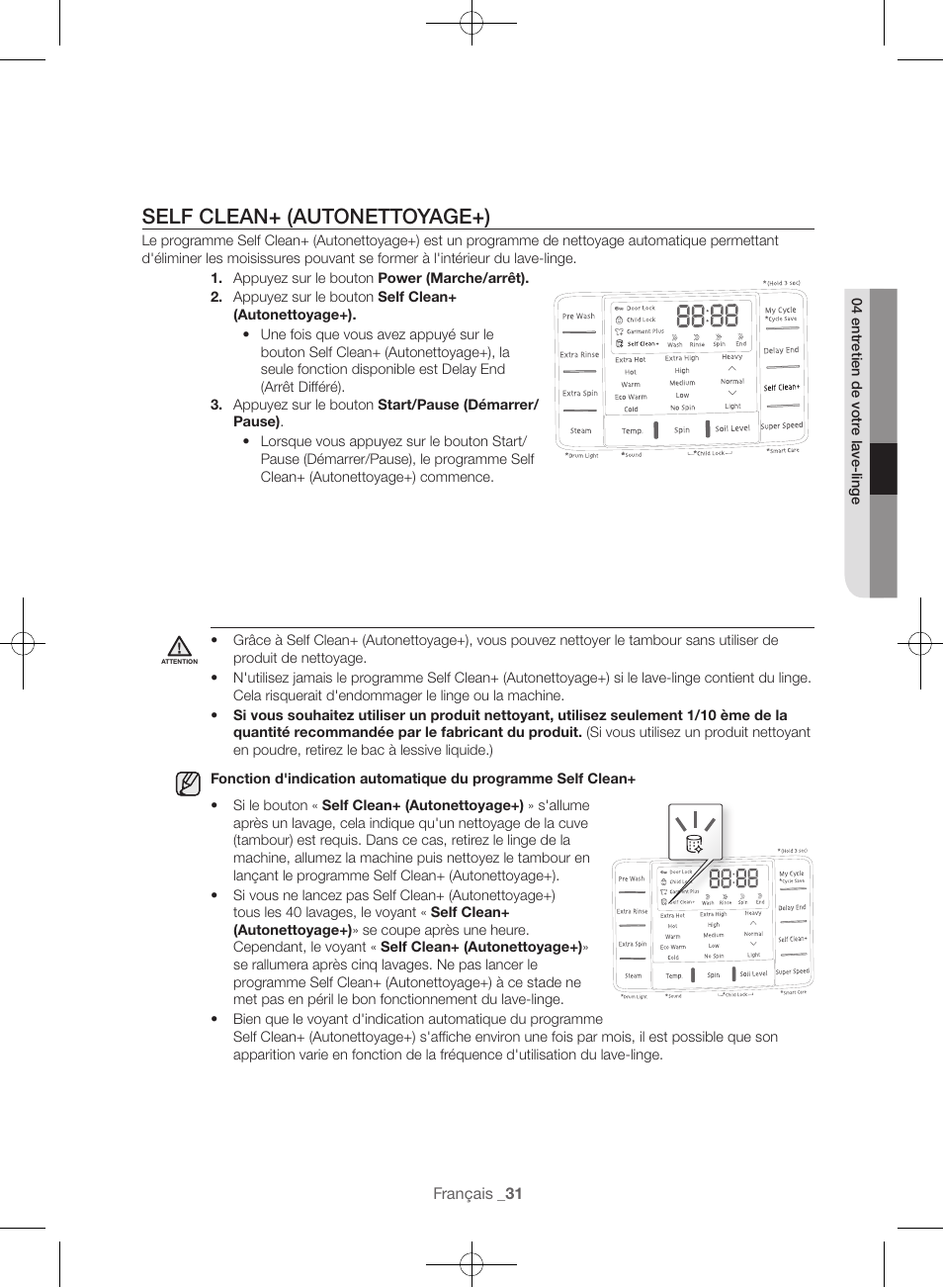Self clean+ (autonettoyage+) | Samsung WF56H9100AG-A2 User Manual | Page 75 / 132