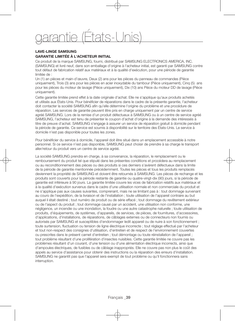 Garantie (états-unis) | Samsung WF56H9100AG-A2 User Manual | Page 83 / 132