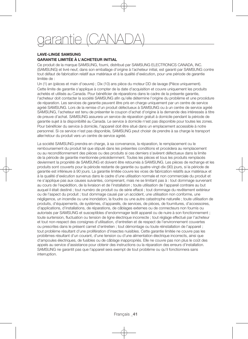 Garantie (canada) | Samsung WF56H9100AG-A2 User Manual | Page 85 / 132