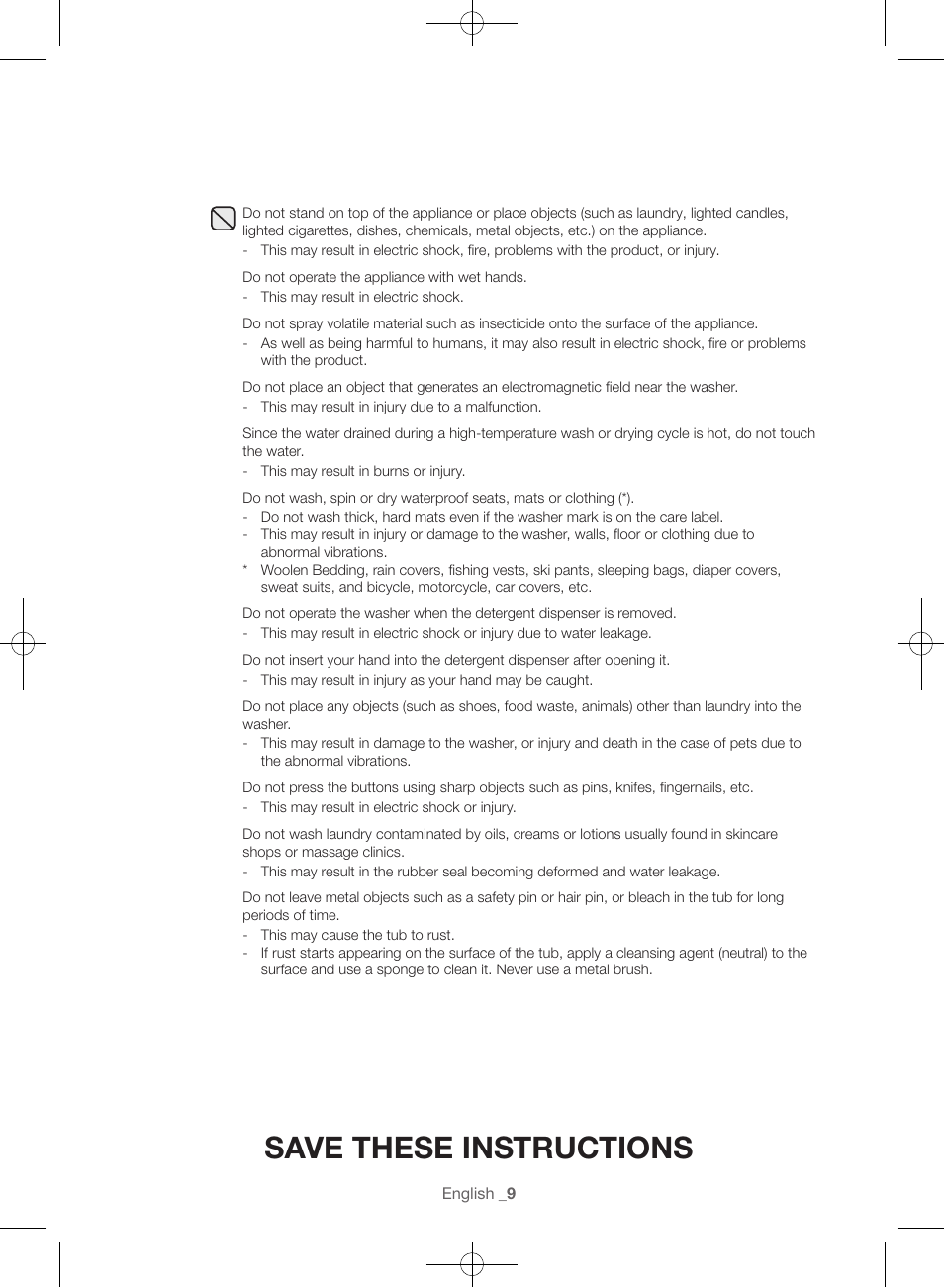 Save these instructions | Samsung WF56H9100AG-A2 User Manual | Page 9 / 132