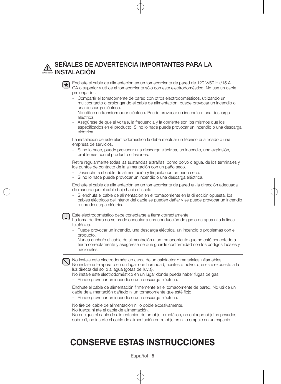 Conserve estas instrucciones | Samsung WF56H9100AG-A2 User Manual | Page 93 / 132