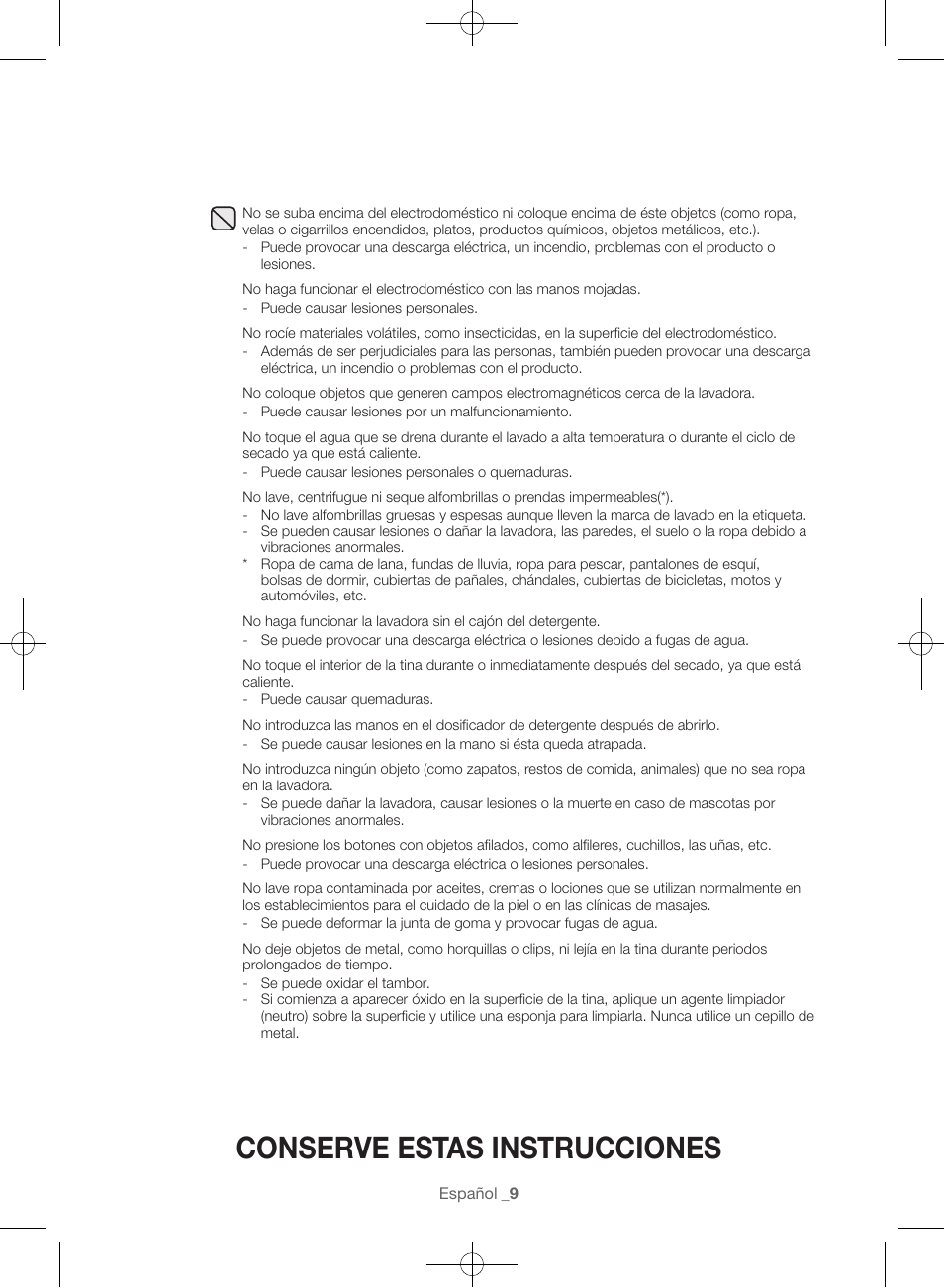 Conserve estas instrucciones | Samsung WF56H9100AG-A2 User Manual | Page 97 / 132