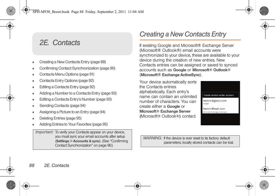 2e. contacts, Creating a new contacts entry | Samsung SPH-M930ZKABST User Manual | Page 102 / 227