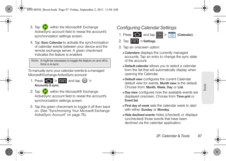 Configuring calendar settings | Samsung SPH-M930ZKABST User Manual | Page 111 / 227