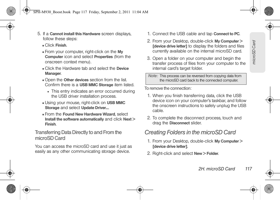 Creating folders in the microsd card | Samsung SPH-M930ZKABST User Manual | Page 131 / 227