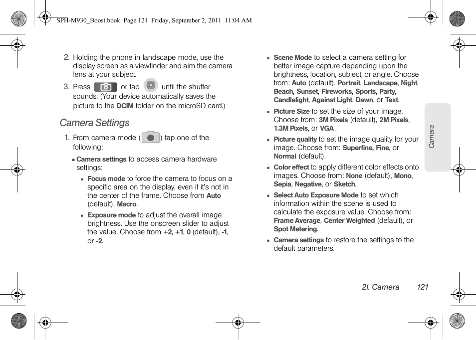 Camera settings | Samsung SPH-M930ZKABST User Manual | Page 135 / 227