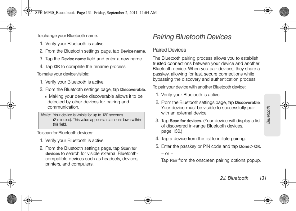 Pairing bluetooth devices | Samsung SPH-M930ZKABST User Manual | Page 145 / 227