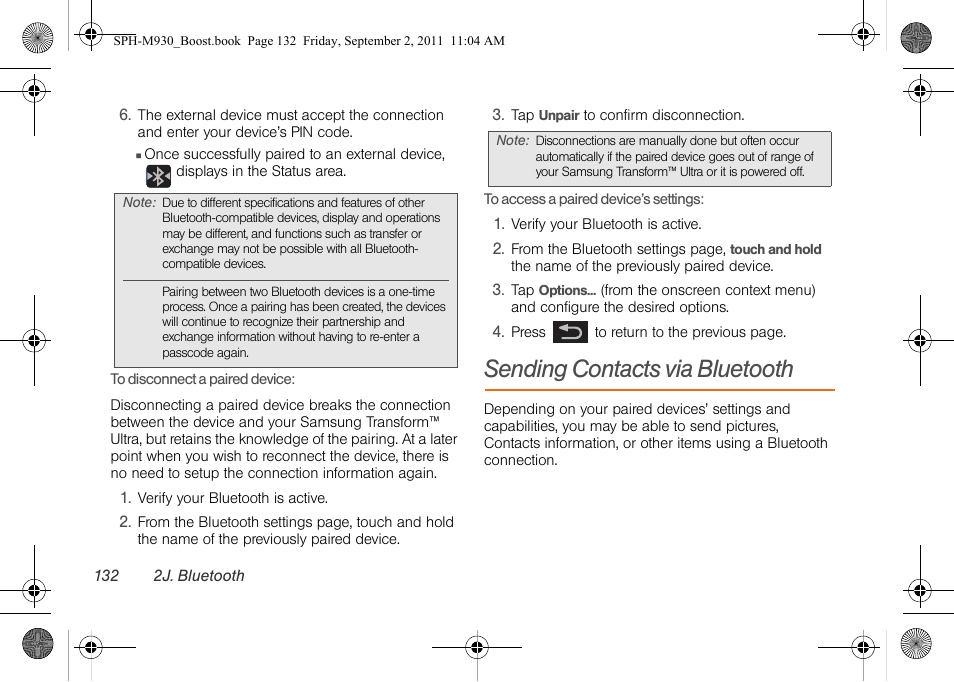 Sending contacts via bluetooth | Samsung SPH-M930ZKABST User Manual | Page 146 / 227