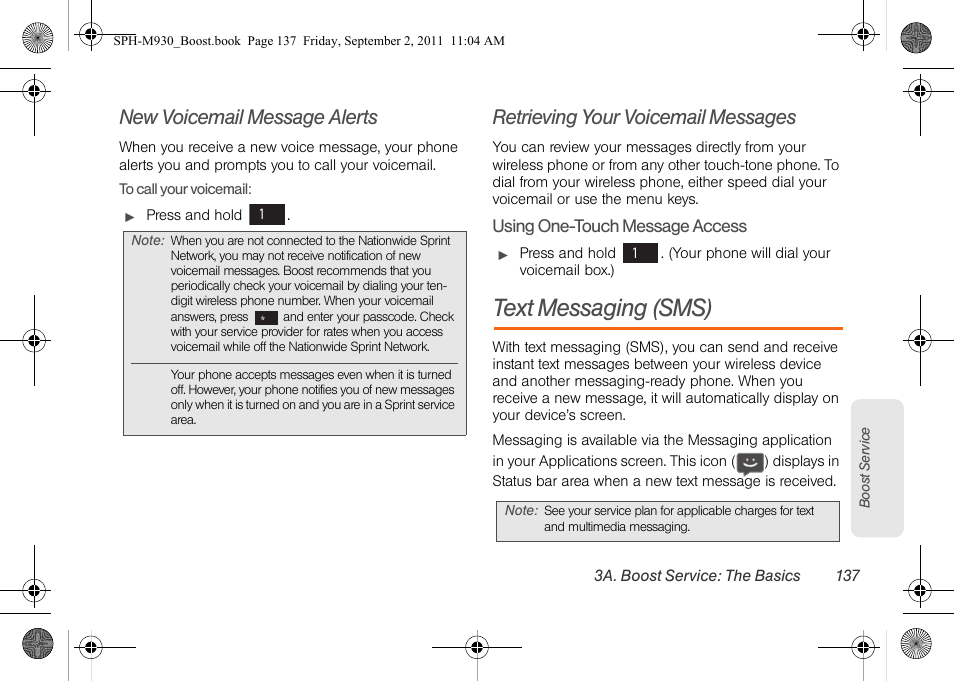 New voicemail message alerts, Retrieving your voicemail messages, Text messaging (sms) | Samsung SPH-M930ZKABST User Manual | Page 151 / 227