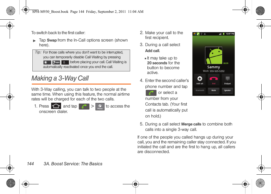 Making a 3-way call | Samsung SPH-M930ZKABST User Manual | Page 158 / 227