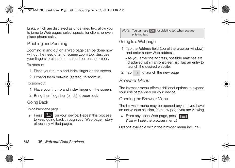 Browser menu | Samsung SPH-M930ZKABST User Manual | Page 162 / 227
