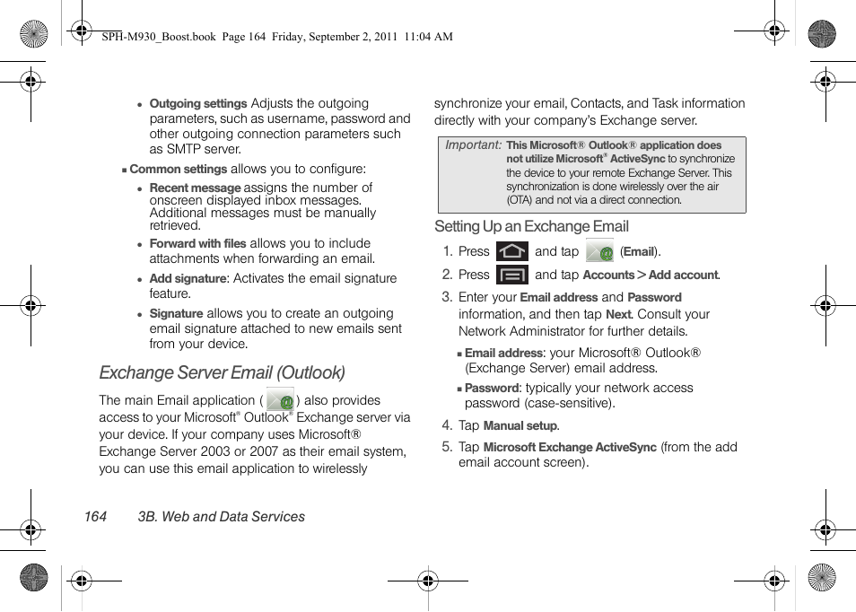 Exchange server email (outlook), See “exchange server email | Samsung SPH-M930ZKABST User Manual | Page 178 / 227