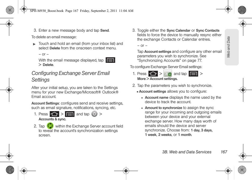 Configuring exchange server email settings | Samsung SPH-M930ZKABST User Manual | Page 181 / 227